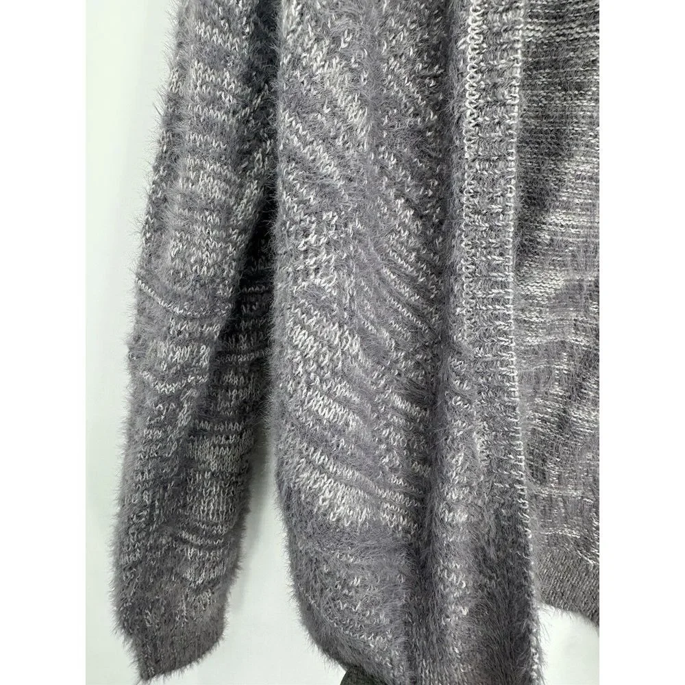 LC Lauren Conrad Small Cardigan Women Grey Fuzzy Space Dye Open Front‎ Sweater